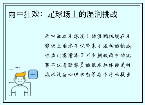 雨中狂欢：足球场上的湿润挑战