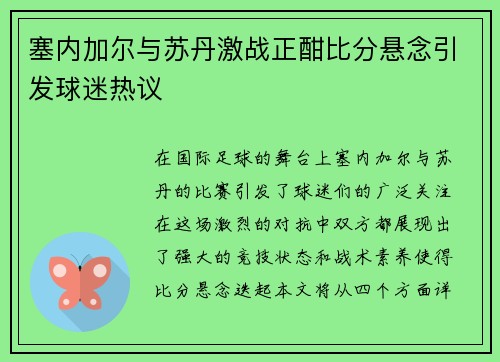塞内加尔与苏丹激战正酣比分悬念引发球迷热议