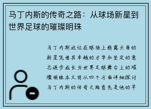 马丁内斯的传奇之路：从球场新星到世界足球的璀璨明珠